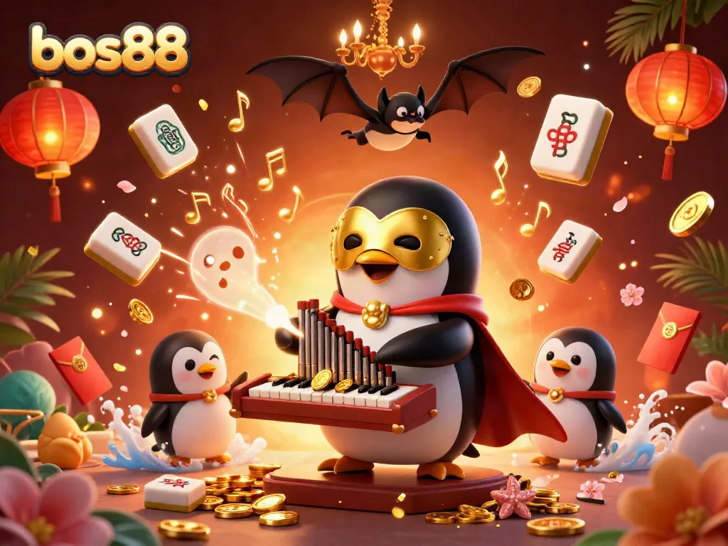 Experience the thrill of gaming with bos88 as the phantom penguin plays an organ pouring coins.