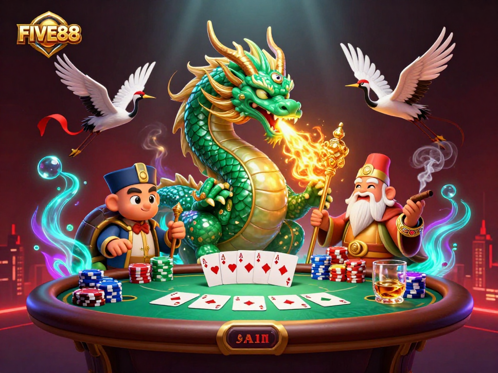 Experience the excitement at FIVE88 with dramatic poker scenes, vibrant characters, and high-stakes action.